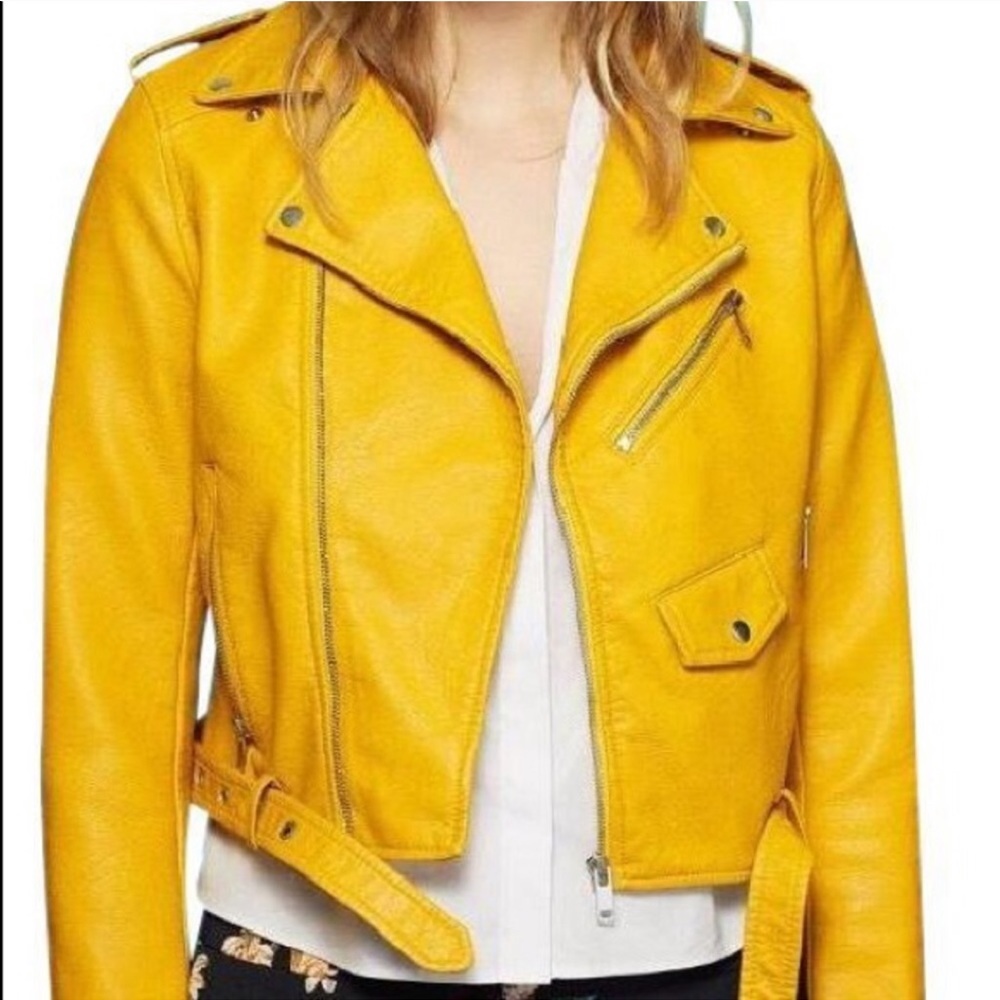 ZARA FAUX LEATHER YELLOW JACKET